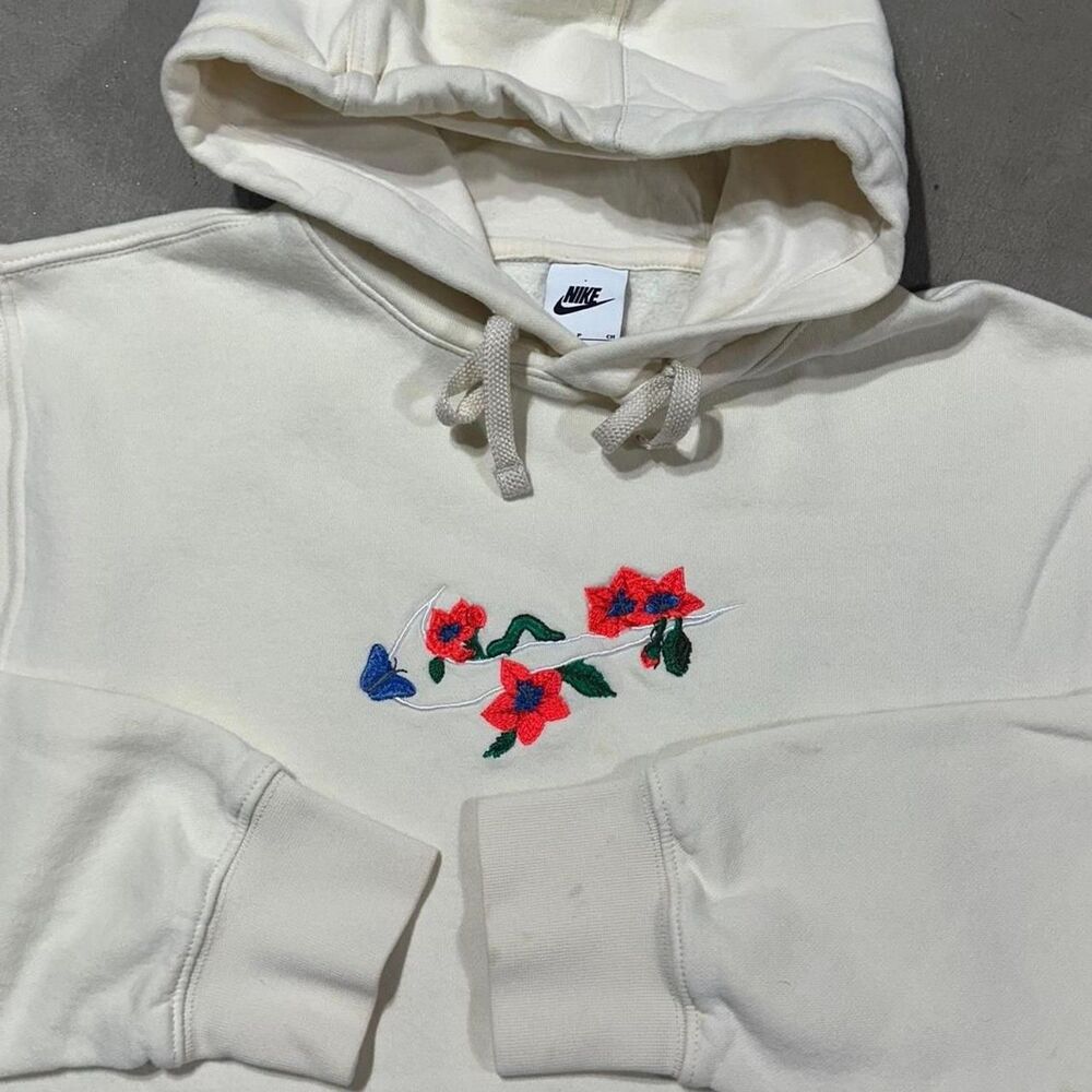 Nike Hoodie Center Floral Swoosh Size Small Sweatshirt Unisex